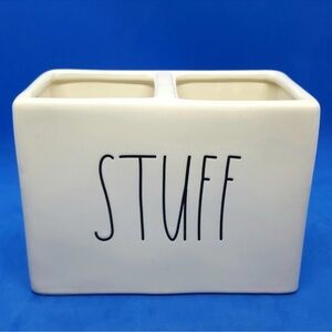 Rae Dunn "Stuff" Ceramic Holder Cosmetic Brushes Toothbrush Desk Organizer Vase